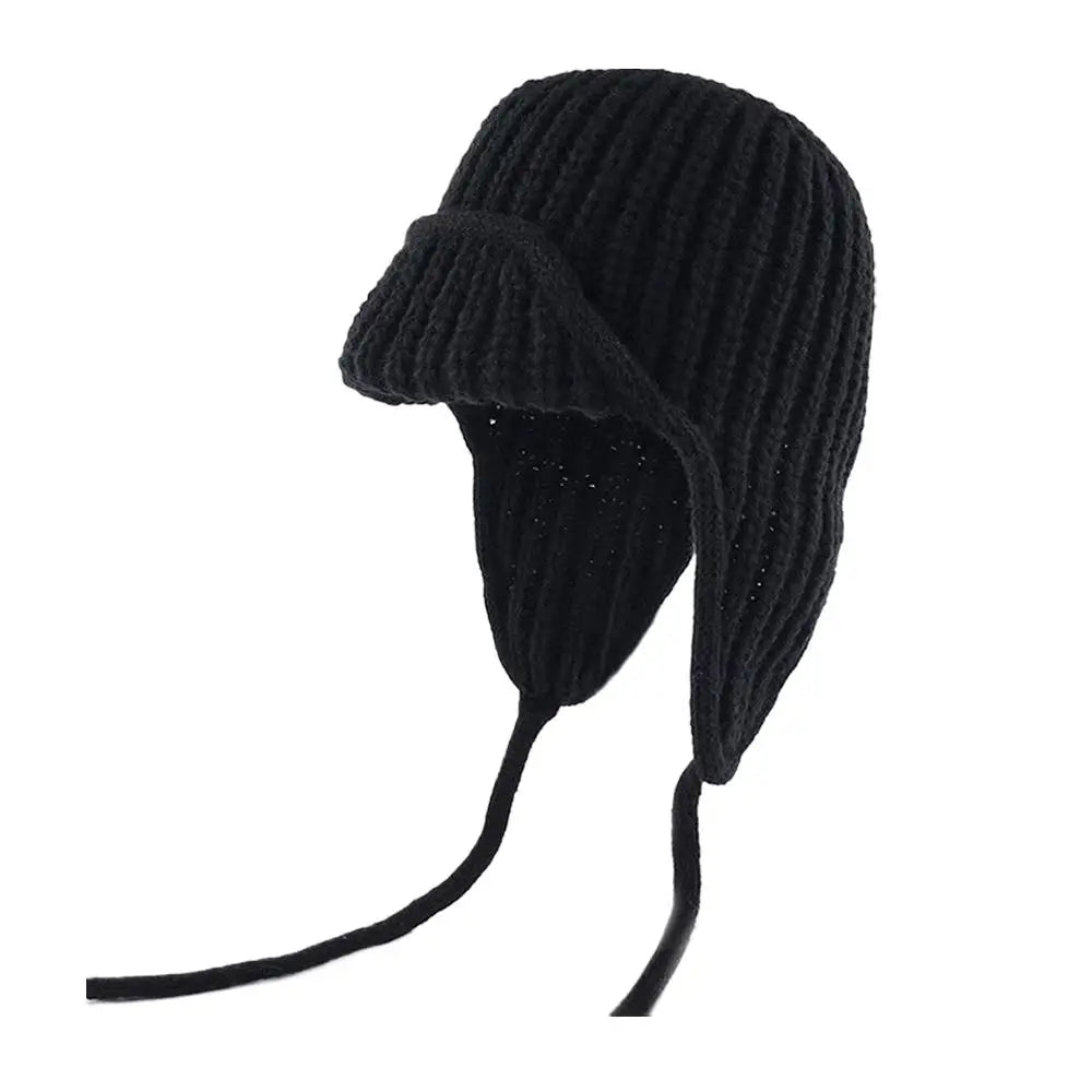 Warm Knit Trapper Hats for Women Ushanka Hat Knit Aviator Hat with Ear Flap Russian Hat for Winter Stocking Cap Beanie with Tie Oasis Select One Size Black