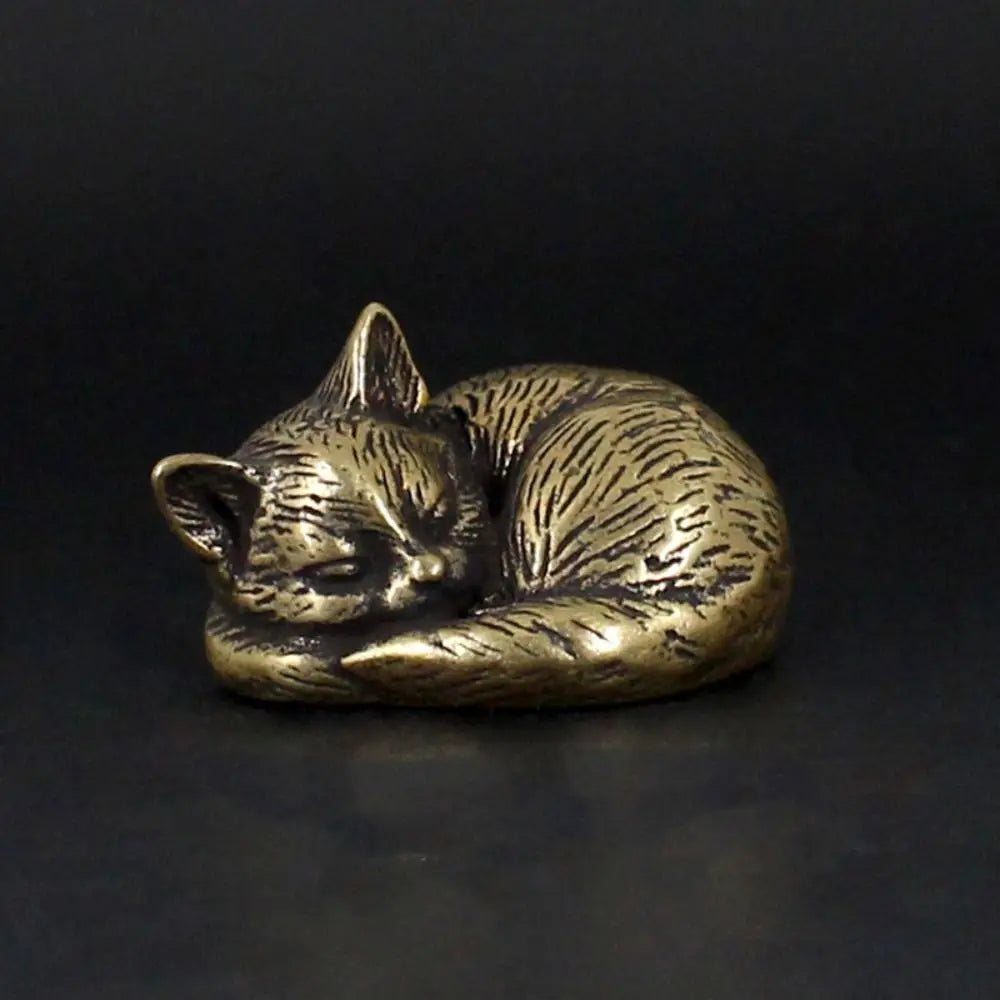 Brass Cat Figurine – Retro Mini Metal Tea Pet Statue Decor Metal Animal Figurine Oasis Select