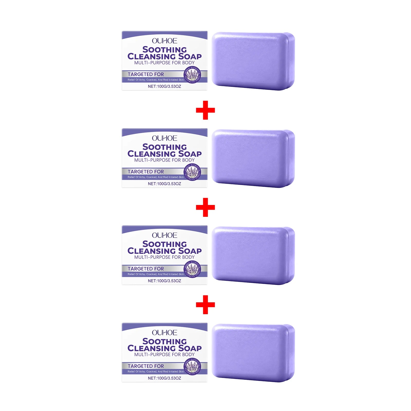 Lavender Cleaning Soap Oil Control and Itching Relief Long-Lasting Daily Soothing Hydration Bath Soap Body Odor Removal Care Oasis Select 4pcs