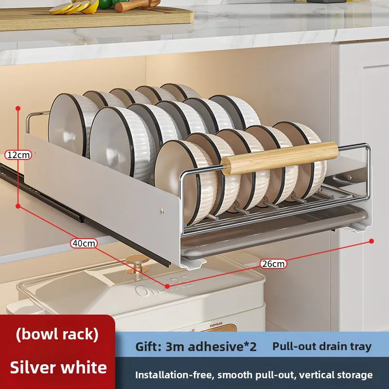 Kitchen cabinet inner shelf, drawer type pull basket, pull bowl, plate and saucer storage rack, stainless steel drain bowl rack Oasis Select Medium bowl rack