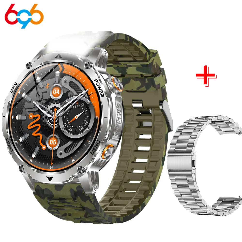 Outdoor Smart Watch Men Lady Flashlight Heart Rate BT Call Sports Bracelets Health Smartwatch Waterproof Compass GPS SOS 1100mAh Oasis Select SOMCGNS3M