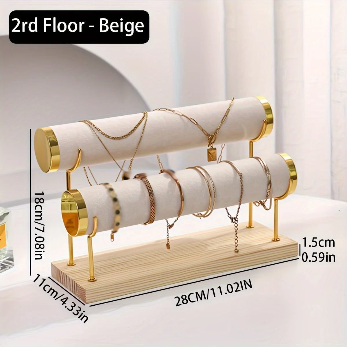 1pc Step Velvet Necklace Bracelet Foot Chain Display Stand Desktop Bedroom Dressing Table Sales Cabinet, Business Cabinet Oasis Select 2layers-beige