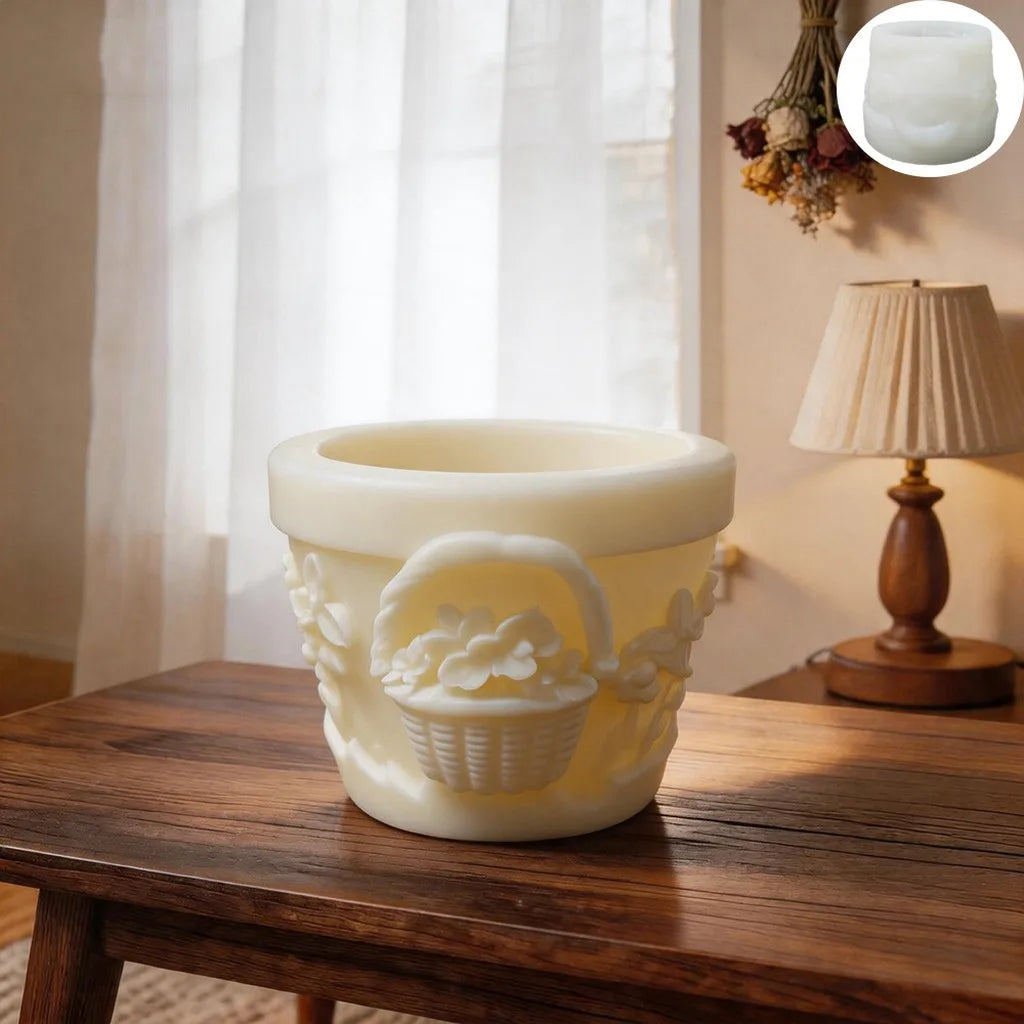 3D Embossed Flower Basket Planter Silicone Mold, DIY Handmade Flower Pot Mold for Resin Plaster Cement Home Decor Oasis Select