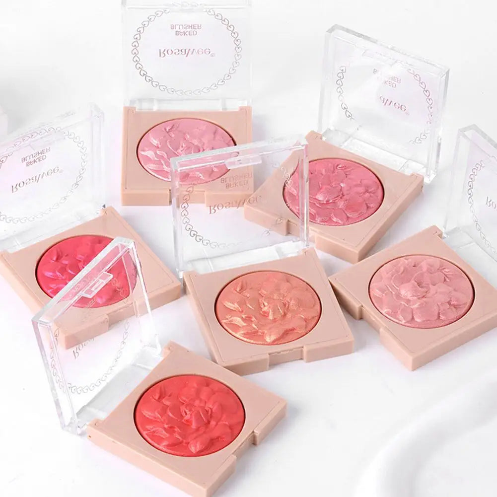 Embossed Blush Highlighter Palette Pearlescent Shimmer Blusher Baked Powder High Gloss Peach Facial Cheek Brightening Rouge Oasis Select