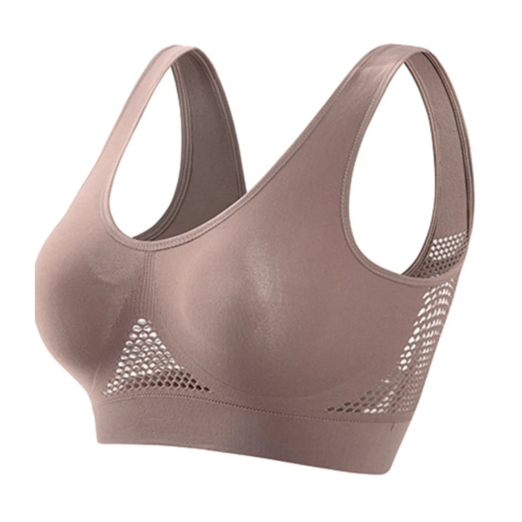 Breathable Sports Bra Top Fitness Women Brassiere Removable Padded Sport Bra Running Gym Seamless Push Up Bras Oasis Select Light Brown XL