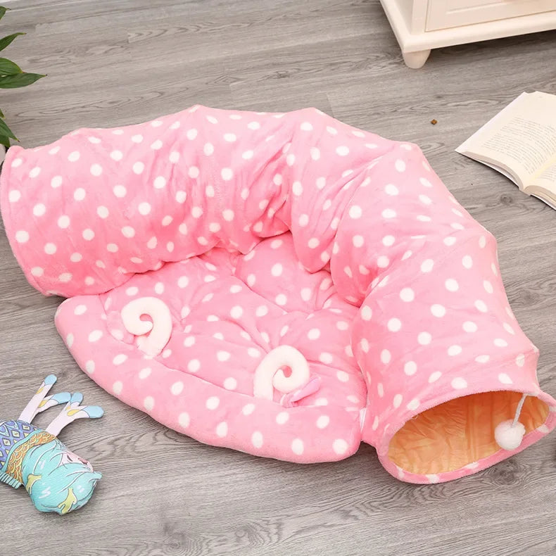 Pet Cat Tunnel Toys 2 In1 Collapsible Cat Nest Kitten Bed Tunnels Interactive Play Toy Indoor Tent for Cat Exercising Products Oasis Select Pink