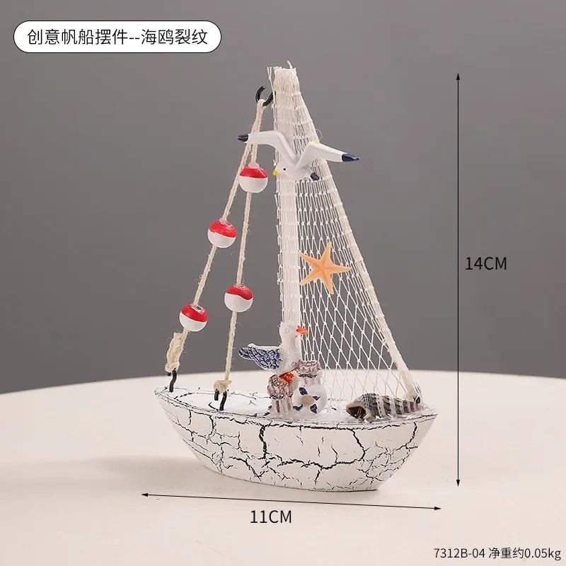 Wooden Sailboat Ornaments,shell,boat Rudder,anchor,lighthouse,seabird Decoration Boat,Home Room Children's Room Decoration Gift Oasis Select style-04-B