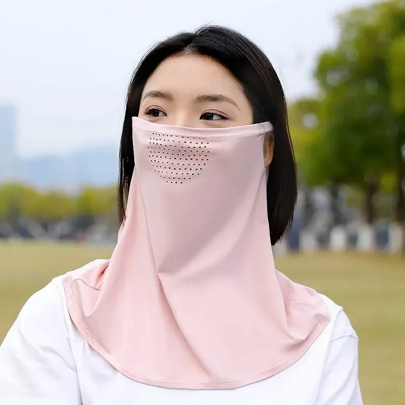 Summer Sunscreen Ice Silk Mask Neck UV Protection Face Cover Sunscreen Face with Brim Outdoor Cycling Sun Protection Hats Caps Oasis Select