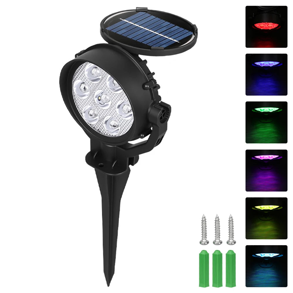 7LED Solar Lawn Light Outdoor IP65 Waterproof Spotlight Brightness Adjustable Lamp for Garden Backyard Driveway Patio Decor Lamp Oasis Select colored light