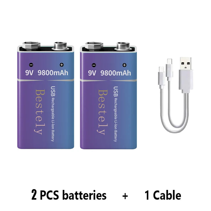 9V Rechargeable Li-ion Battery 9800mAh PP3 6F22 6LR61 006P USB Charging For Smoke Detector Alarm Microphone Toy Oasis Select 2 PCS Batteries