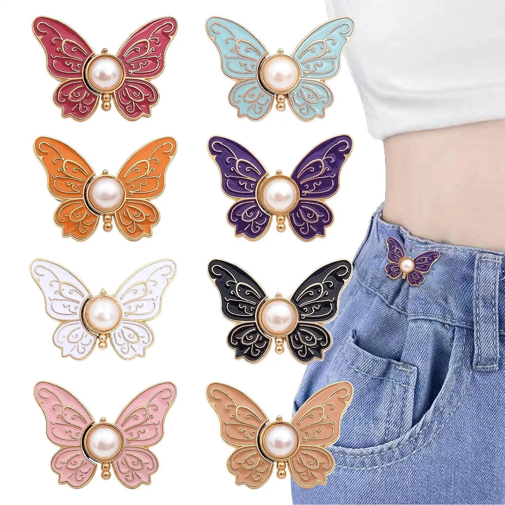 Pants Waist Tightener for Women Butterfly Shape Waist Tightener Buttons 8 Pieces No Sewing Reusable Alloy Clips for Clothing Oasis Select