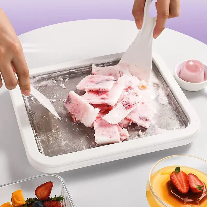 Rolled Ice Cream Maker Pan & 2 Scrapers – Stainless Steel