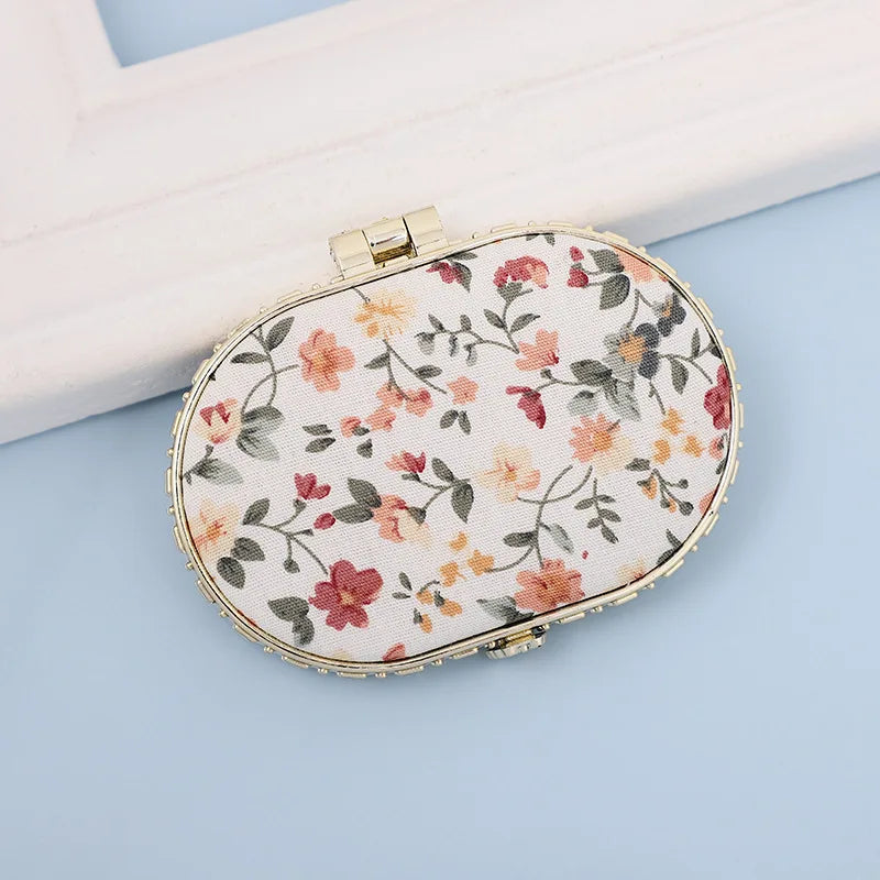 Pocket Floral Mirror Mini Makeup Compact Portable Two-side Folding Make Up Mirror Women Vintage Cosmetic Make Up For Gift Oasis Select White-C