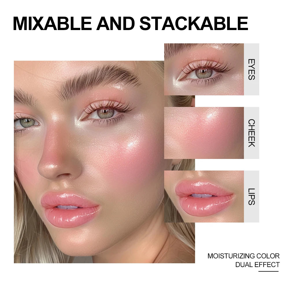3 In 1 Solid Pearl Blush Cream Monochrome Woman Blush Paste Cheek Ulti-purpose For Eyes Lips Makeup Blush Stick Korean Cosmetics Oasis Select