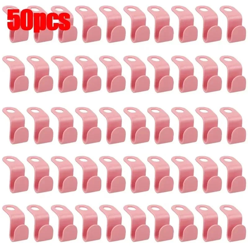 10-50pc Multi Functional Wardrobe Hanger Hook, Hat Hook, Plastic Wardrobe Stacking Hanger, Bedroom Storage Wardrobe Storage Rack Oasis Select 50pcs-Pink