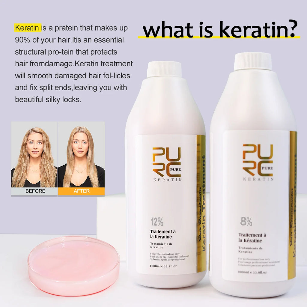 PURC Brazilian Keratin Hair Treatment Products 1000ml Keratin Hair Straightening Cream And 300ML Smoothing Shampoo Hair Care Oasis Select