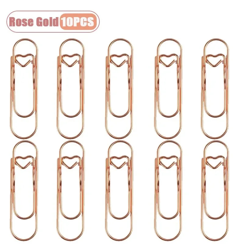 10-100PCS Heart Shaped Notebook Clips Creative Bookmark Page Holders Metal Pen Clips for Journal Planner Office Supplies Oasis Select Rose Gold-10PCS