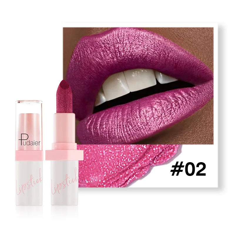 Pudaier Diamond Lipstick 10 Shades – Waterproof Glitter & Long Wear