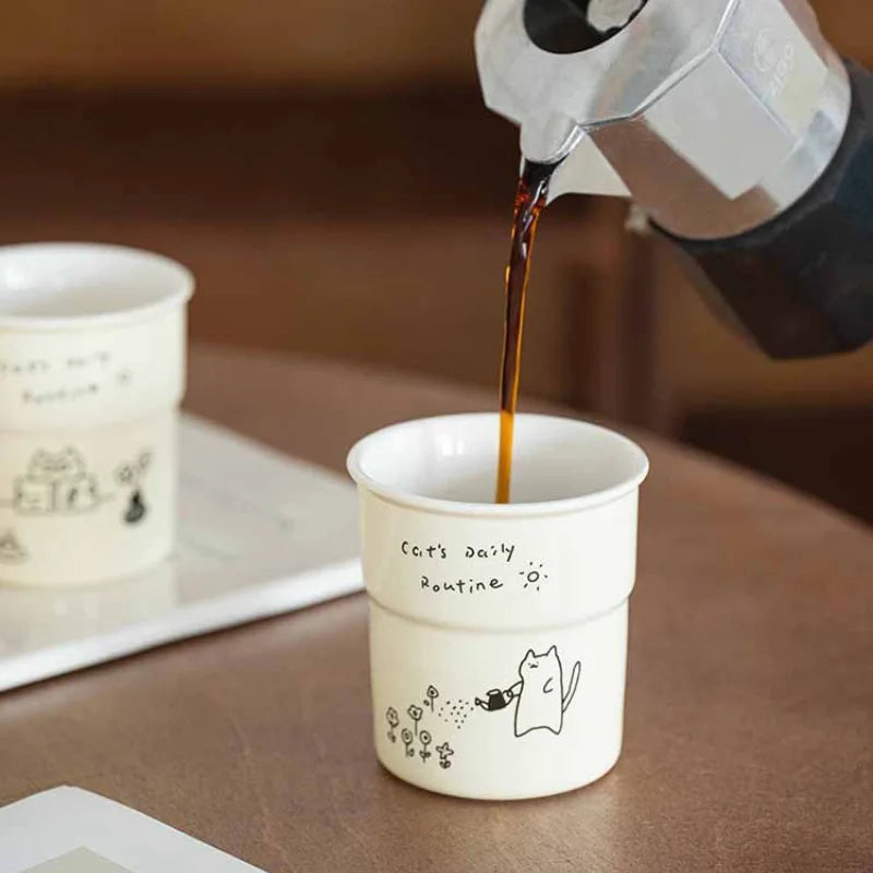 225ml Ceramic Cup Cute Cat Illustrations Coffee Cup for Kitchen Coffee Shop Restaurant,Latte Mug,Drinkware Gift Souvenir Oasis Select