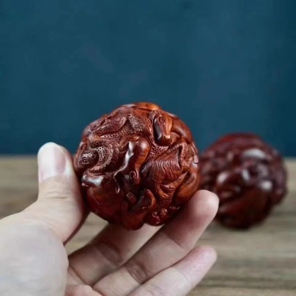 Huanghuali Zodiac health ball handball massage ball engraving fitness ball solid wood carving decoration Oasis Select A 1pcs