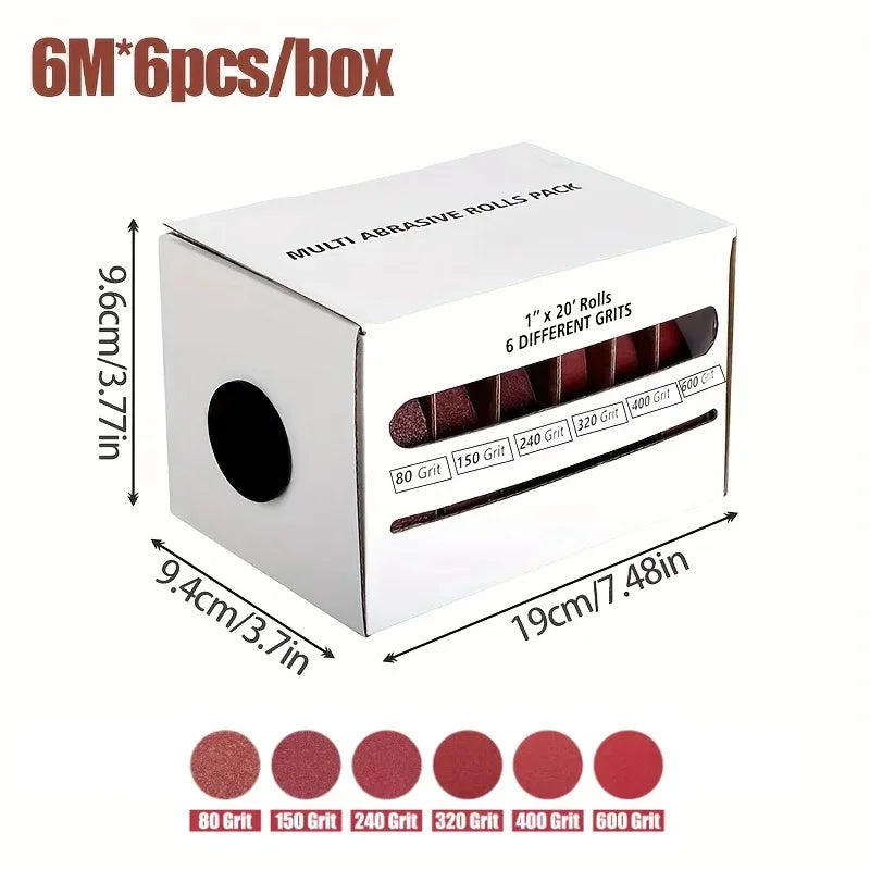 1/4/5/6 Abrasive Tool Sandpaper Roll 6 Meter 25cm Width Sanding Paper Emery Cloth Roll Grit 80 150 240 320 400 600 Polishing Bel Oasis Select 6 Rolls (P80-600)