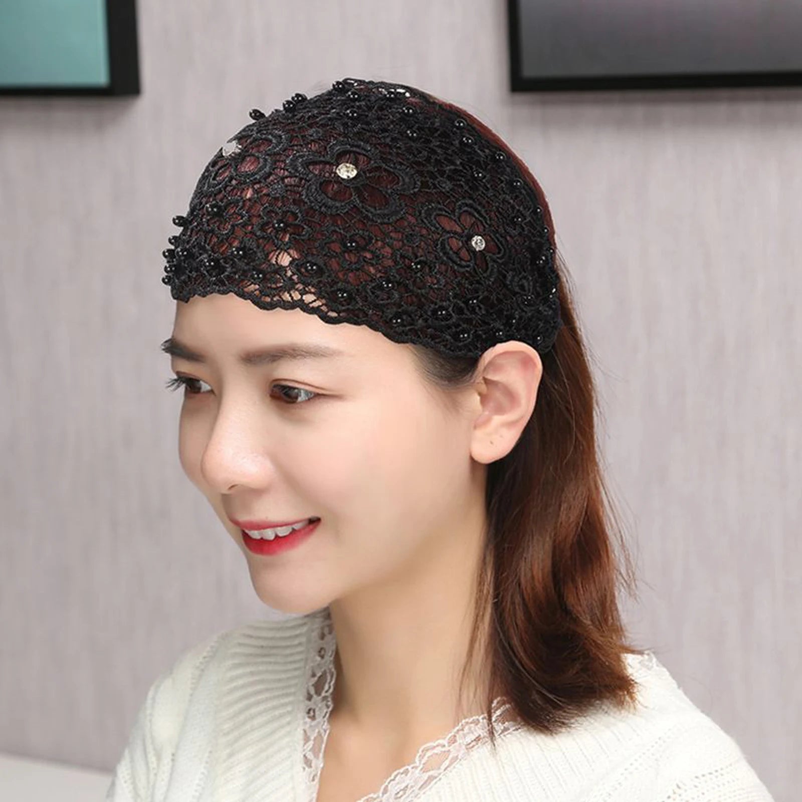 Women's Hollow Floral Rhinestone Pearl Wide Headband | Hair Band Wide Hair Headband Oasis Select