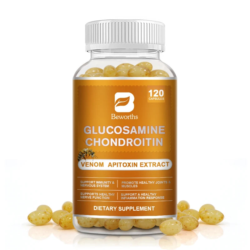 BEWORTHS Glucosamine Chondroitin Bee Venom Extract Capsules for Relieve Joint & Knee Pain Relieve Discomfort of Bones and Joint Oasis Select 120pcs 2Bottles United States