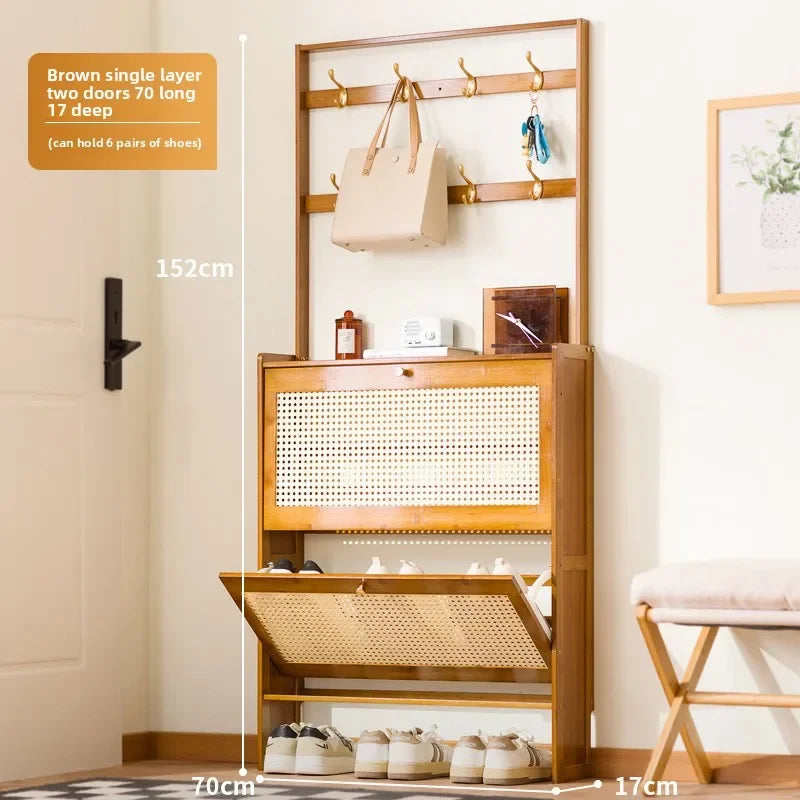 Ultra-thin shoe cabinet household door tipping bucket shoe rack large capacity entrance door entrance storage simple cabinet Oasis Select Brown A-2 door-70