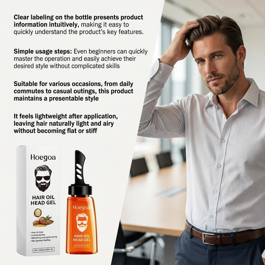 2 In 1 Men's Hair Styling Gel With Wide Tooth Comb Long-Lasting Fluffy Strong Hold Add Shine No-Greasy Hair Styling Oil Pomade Oasis Select