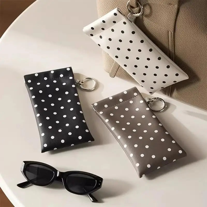 Polka Dot PU Leather Eyeglass Pouch with Keychain | Soft Case Eyeglass Pouch Case Oasis Select