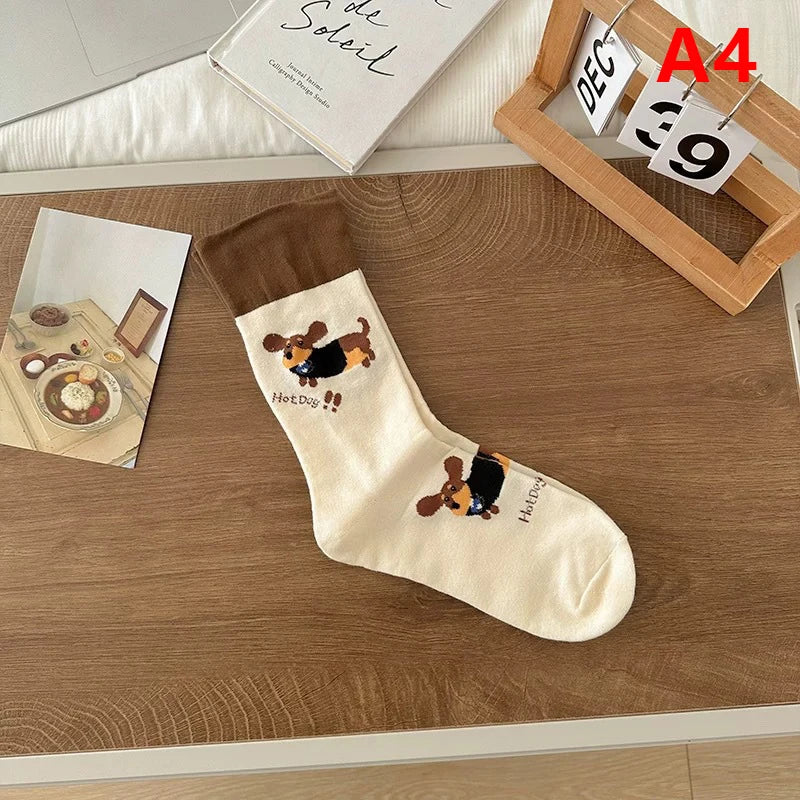 Funny Animal Cotton Socks Cartoon Dog Print Socks Autumn Winter Warm Sock Cute Couple Sock Oasis Select A4