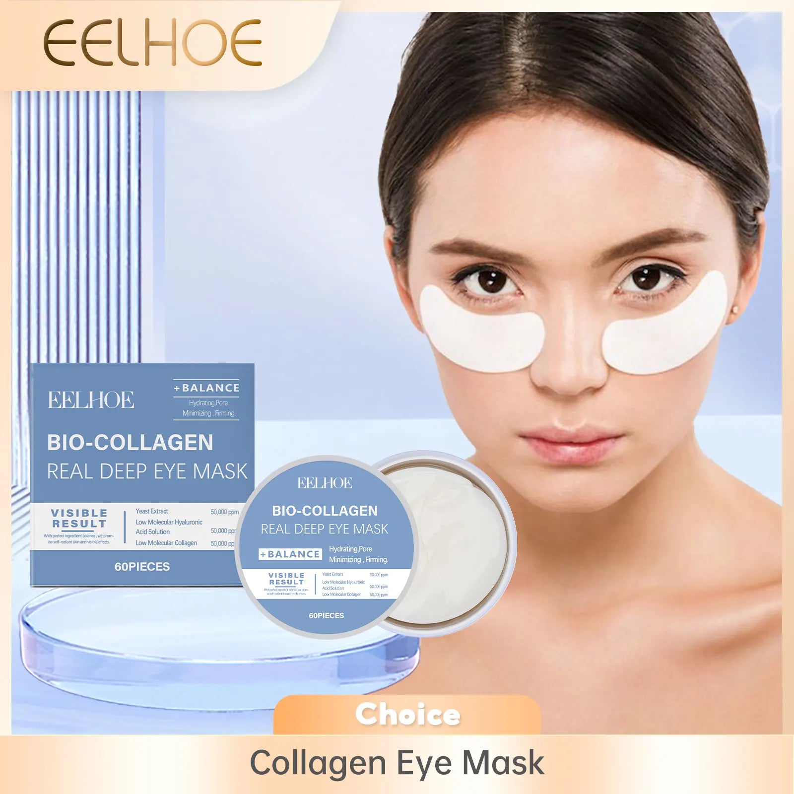 EELHOE Collagen Eye Mask Anti Dark Circles Removal Eyes Bags Moisturizing Firming Eye Patches Nicotinamide Eyes Care Mask 60PCS Oasis Select