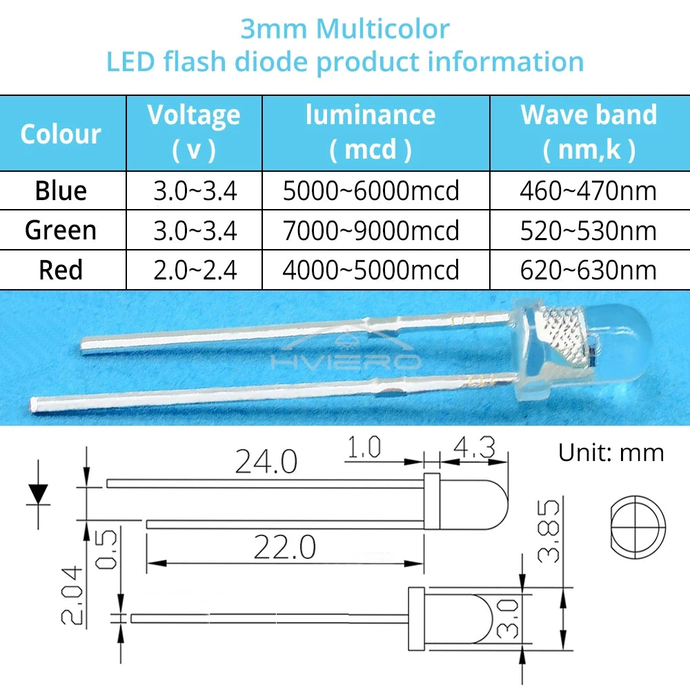 100pcs 3mm RGB Flashing LED Diodes – Fast & Slow Multicolor