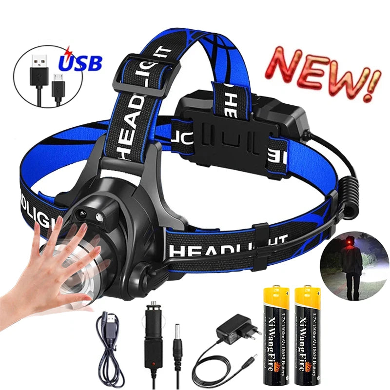 LED Zoom Headlight Flashlight Light Source Rechargeable Camping Headlamp Hunting Head Light Torch Outdoor Fishing Head Lamp Oasis Select