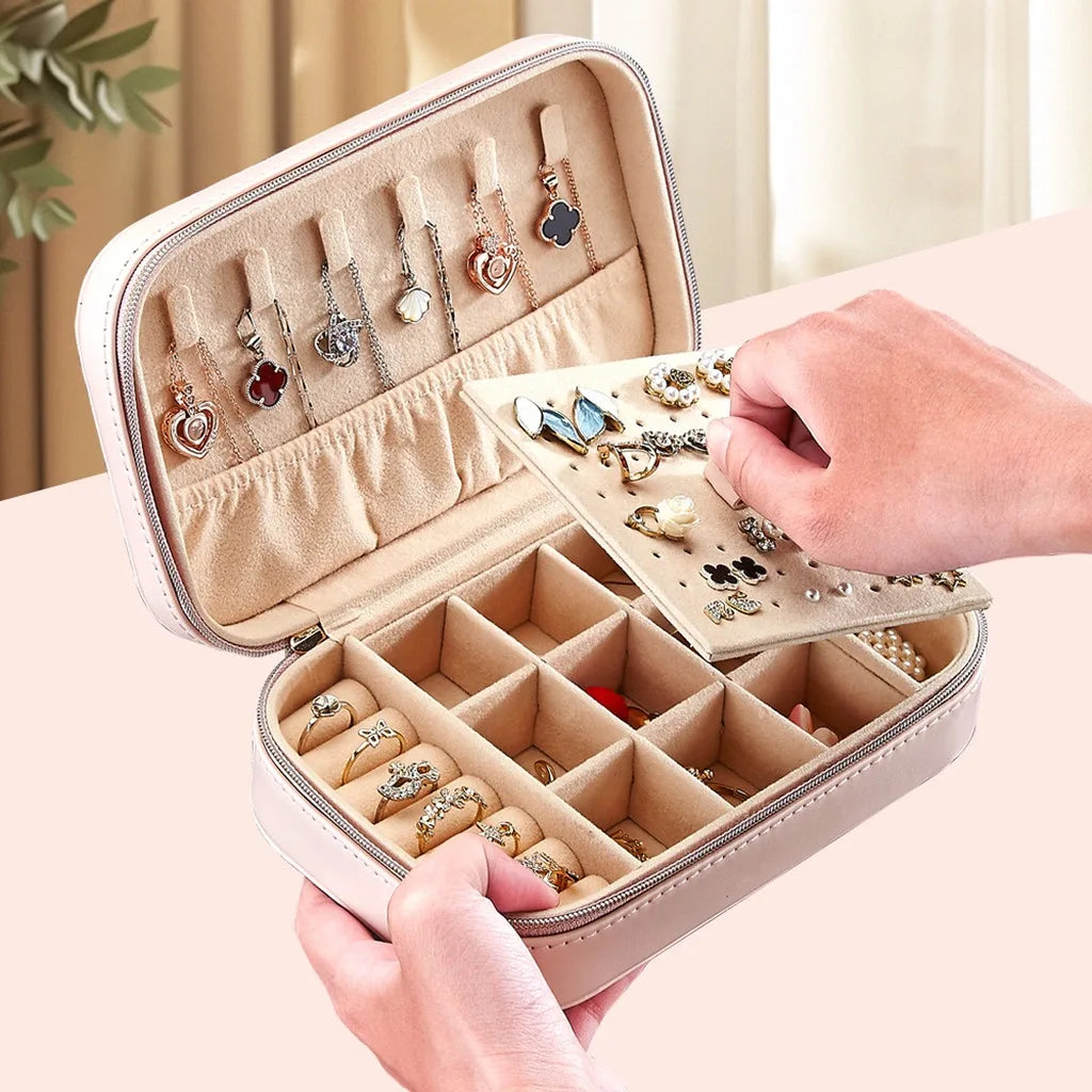 Jewelry Storage Box Portable Double Layer Jewelry Organizer Travel Jewelry Box Dustproof For Business Trips Home Dressing Table Oasis Select