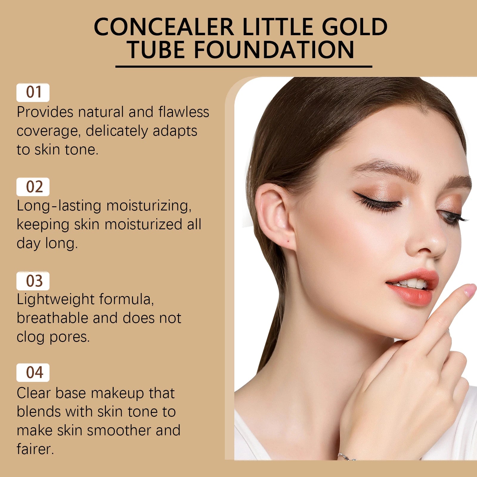2-in-1 Concealer Little Gold Tube Foundation Moisturizing Long-Lasting Non-cakey Blemishes Regulates Skin Tone Wrinkles Makeup Oasis Select