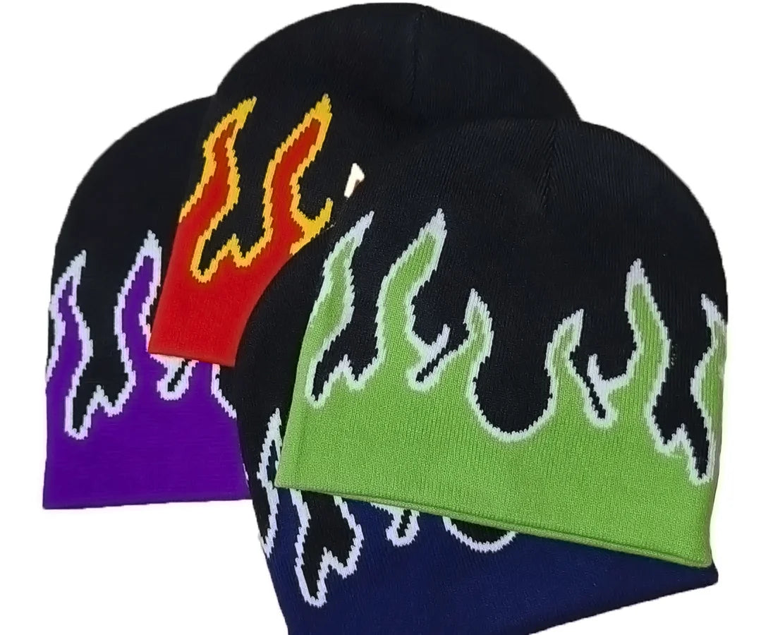 Knitted hat, hip-hop flame jacquard hat, cross-border winter warm and cold hat, brimless pullover hat, trendy and cool Oasis Select