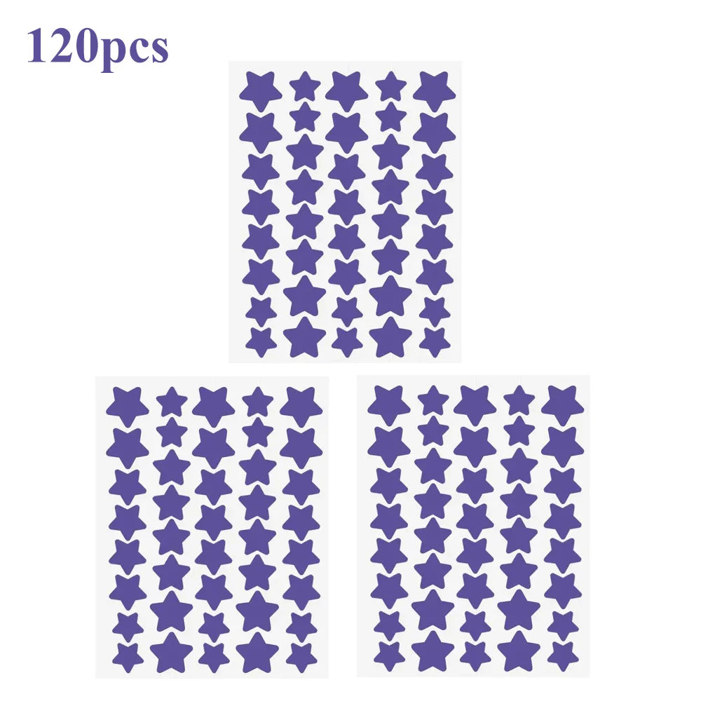 40pcs/120pcs Colorful PE Pimple Patches Cute Star Shaped Pimple Cover Sticker Invisible Pimple Cover Removal Pimple Patch Oasis Select Purple-120pcs