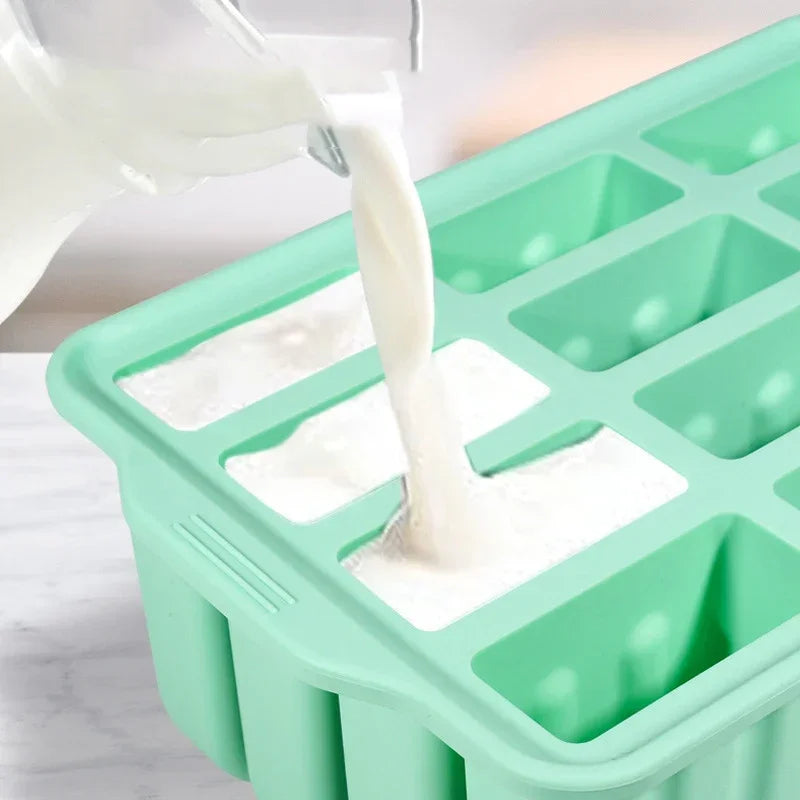 12-Cavity Silicone Ice Cream Mold Set with Lid Easy Release Kitchen Tray for Homemade Desserts Compatible with Refrigerator Oasis Select