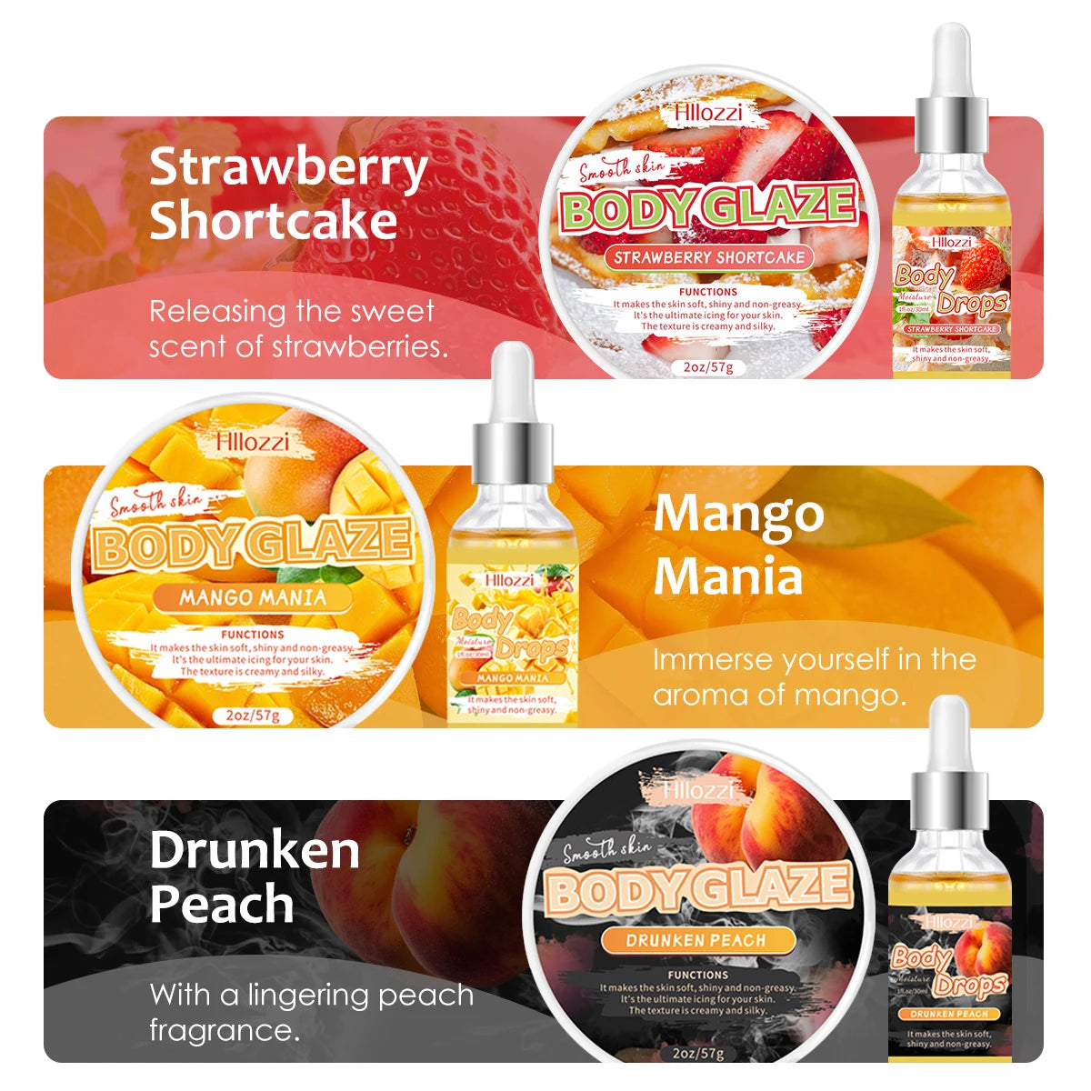 Body Glaze & Body Oil Combination Various flavors Non-greasy Hydrating and moisturizing Body Lotion Massag Oasis Select