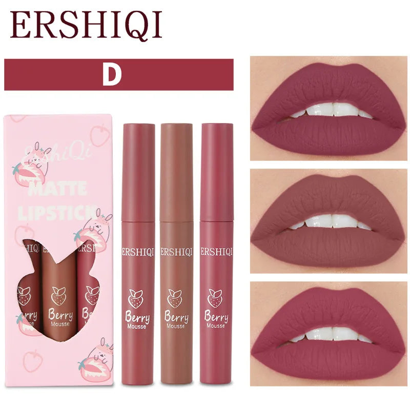 Velvet Matte Lip Glaze Long Lasting Waterproof Nude Lipstick Set 3pcs Silky Smooth Non Stick Lip Gloss Makeup Cosmetics Women Oasis Select D