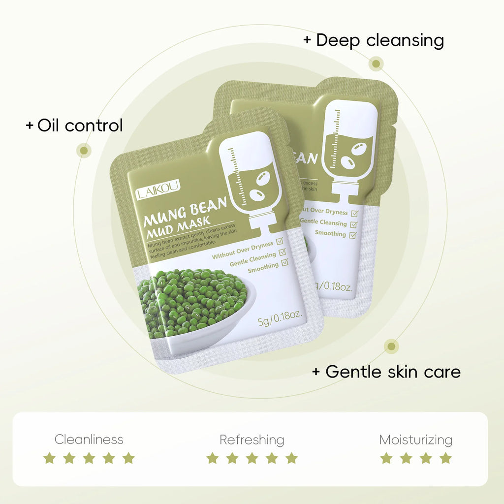LAIKOU 5Pcs Mix Mud Mask 5g Eggplant Tea Tree Matcha Sakura Deep Cleansing Oil Control Blackhead Remover Hydrating Facial Mask Oasis Select