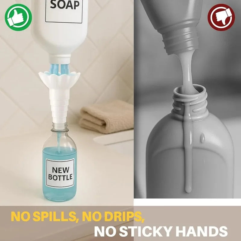 Universal Bottle Emptying Kit - Reusable Liquid Transfer Connector with No Waste Funnel Adapter Compatible with Soap Shampoo Oasis Select