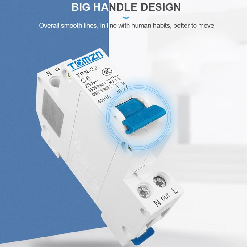 TOMZN TPN 1P+N Mini Circuit Breaker MCB 6A Din Rail Mounting Miniature Household Air Switch Oasis Select