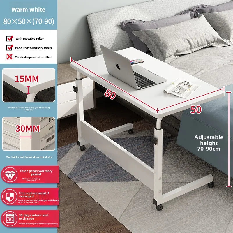 Multi-functional Computer desk Bedside table Mobile lifting small table Household small laptop holder with wheels Durable Oasis Select Warm white 80 50