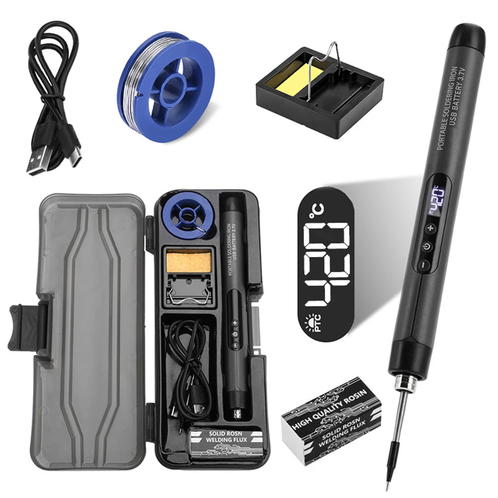 USB Soldering Iron Set Mini Digital Electric Soldering Iron Kit Type-C Interface Adjustable Temperature Solder Welding Iron Tool Oasis Select Gray