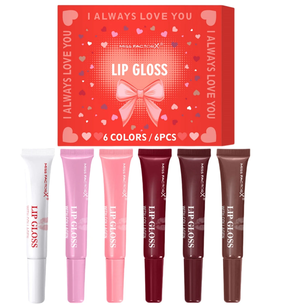6pcs/box 6-color lip gloss set Unique gift set Long-lasting moisturizing Glossy lip color Valentine’s Day gift Thanksgiving gift Oasis Select Lip gloss 6 pcs
