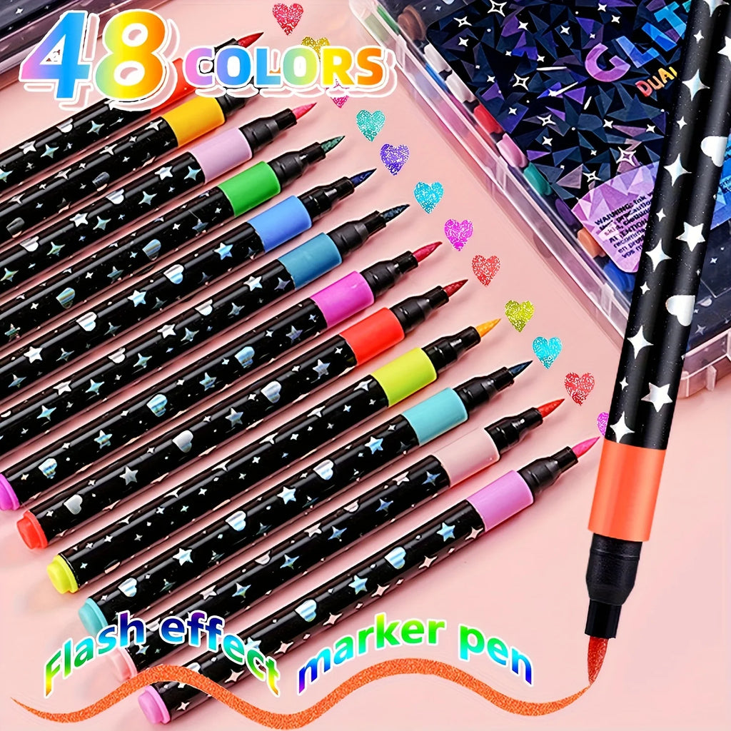 48/36/24/12 color glitter pen, water-based glitter pen, suitable for graffiti writing, professional office art supplies Oasis Select