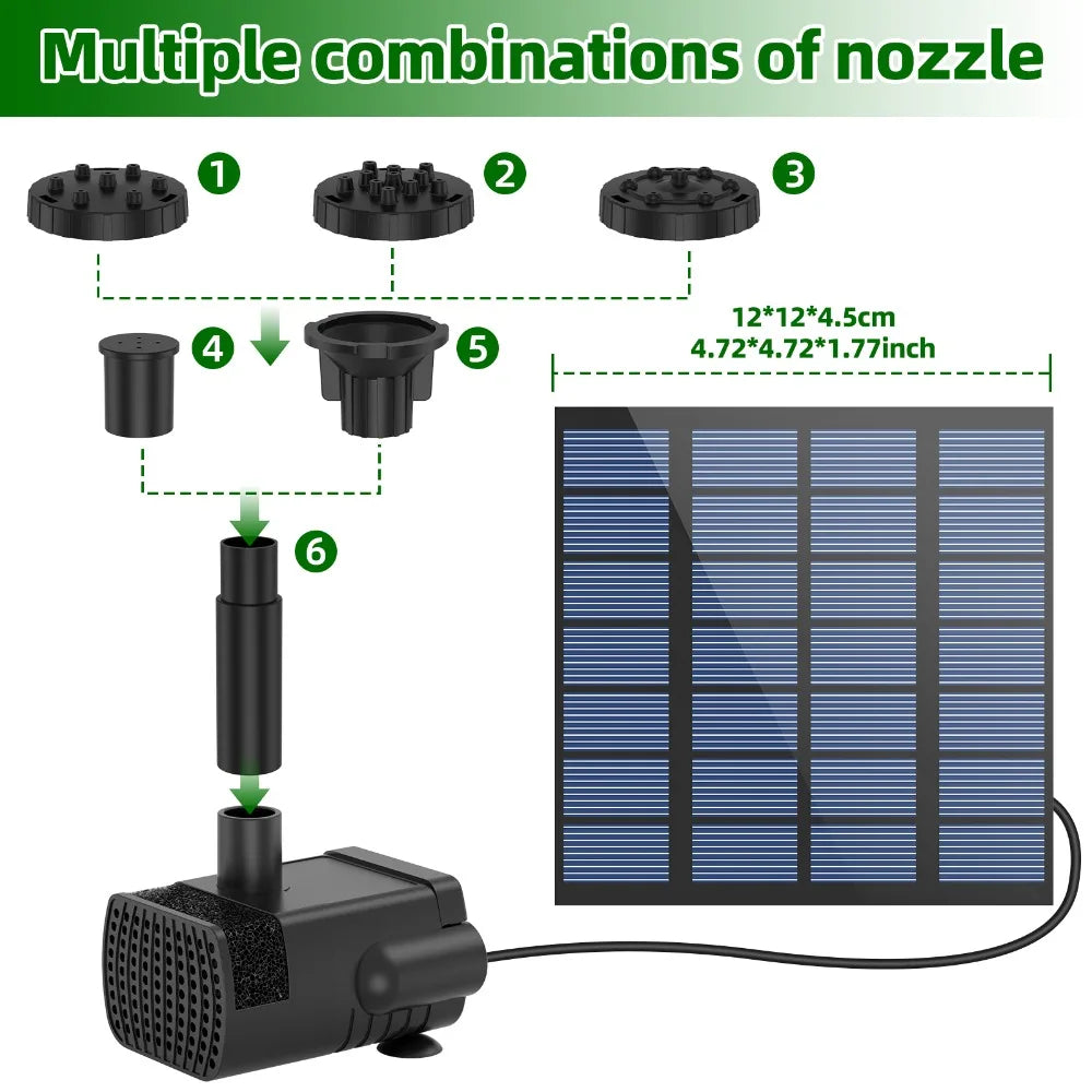1.8W Split Solar Water Fountain, Powerful Water Pump, with 6 Nozzles and Filter, DIY Water Features, DIY Bird Bath Garden Pond Oasis Select