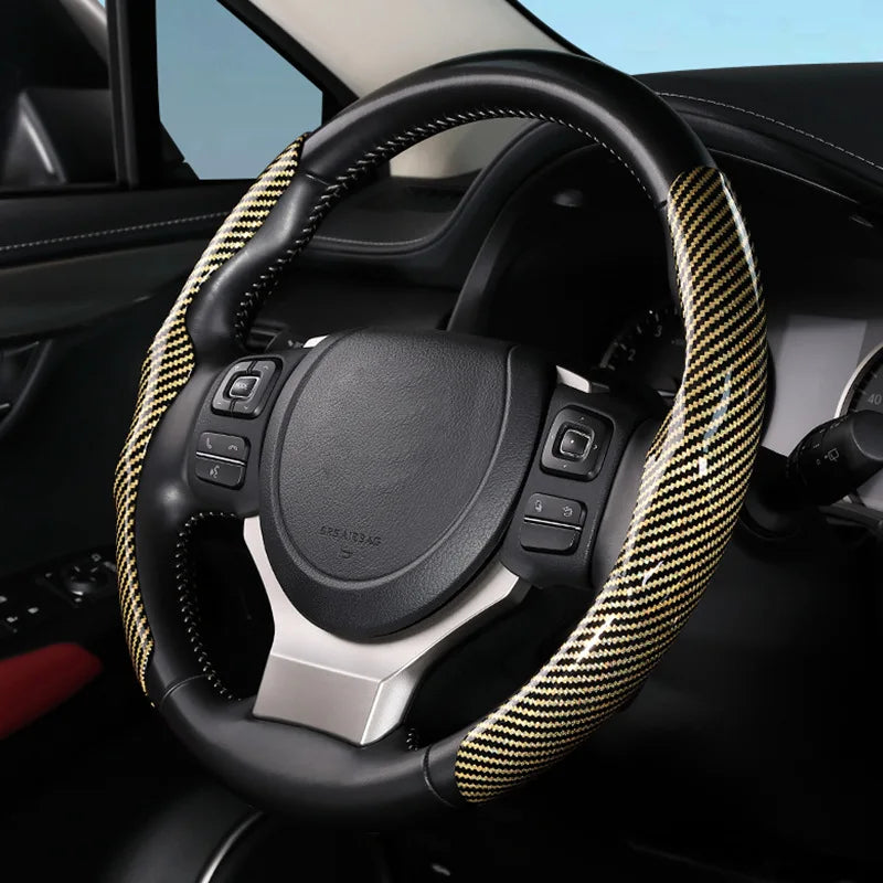 36cm Carbon Fiber Car Steering Wheel Cover Non-slip Sports Ultra-thin Card Cover Summer Auto Handle Protective Cover Type D Oasis Select Yellow